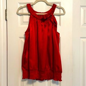 Dressy Red Satiny Sleeveless Top With Bow